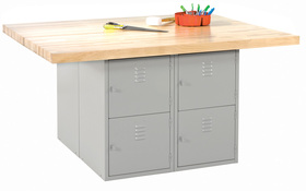 Diversified Woodcrafts WB4-0V Forum Industrial Arts Four-Station Workbench with Steel Lockers