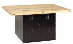 Diversified Woodcrafts WB4BL-4V Forum Industrial Arts Four-Station Workbench with Steel Lockers