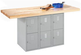 Diversified Woodcrafts WB6-0V Forum Industrial Arts Two-Station Steel Workbench with Steel Lockers