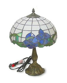 D. Lawless Hardware 18-1/2" Leaded Glass Lamp With Blue Flower Design 3664