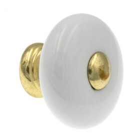 Amerock 69228 (25-Pack) 1-1/4" Round White Ceramic Knob Polished Brass