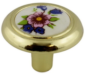 Amerock 1-1/4" Floral Ceramic Insert Knob Bright Brass