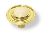 Amerock 1-1/4" Ringed Knob Brass Plated with Almond Ceramic Button Center