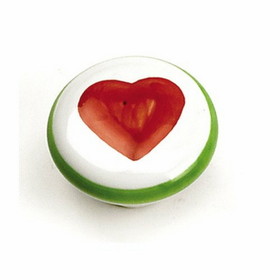 Laurey 1-1/4 White and Green Knob with Red Heart