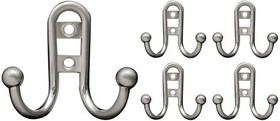 Liberty Hardware (5 Pack) Double Prong Robe Hook with Ball End Satin Nickel