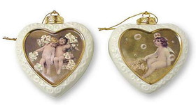 Bradford Exchange Christmas Ornaments by Bessie Pease Gutmann  Two Heart Shaped "Enchanting  Dreams" & Bubbling Joy" BE-68863