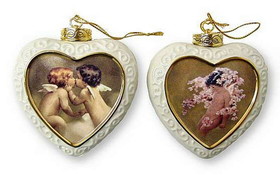 Bradford Exchange Christmas Ornaments by Bessie Pease Gutmann Two Heart Shaped "Loving Touch" & "Loving Thoughts"  BE-68864