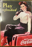 D. Lawless Hardware Coke Lady Sitting on Old Coca Cola Machine Rectangle Advertising Tin Sign