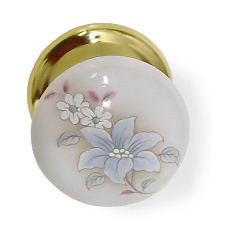 Gainsborough Bi-Fold White Porcelain Door Knob With Delicate Flowers And Brass D31-356CARBT