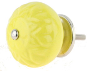 D. Lawless Hardware 1-5/8" Ceramic Knob Yellow with Leaf Imprints