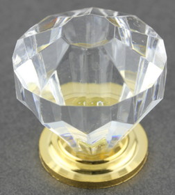 D. Lawless Hardware 1-1/4" Diamond Cut Clear Acrylic Knob  Brass Plated Base
