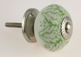 D. Lawless Hardware 1-1/2"  Leaves Ceramic Knob White & Green