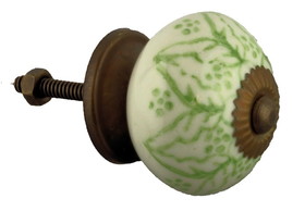 D. Lawless Hardware 1-1/2" Ceramic Knob White with Green Leaves