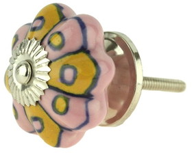 D. Lawless Hardware 1-3/4" Ceramic Knob Pink with Yellow & Blue Design