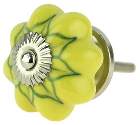 D. Lawless Hardware 1-3/4" Ceramic Knob Yellow with Green Flower Design