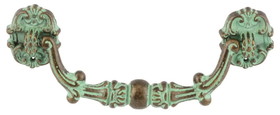 D. Lawless Hardware 3-3/8" Lift Pull with Bead Center and Decorative Roses Antique Verdigris