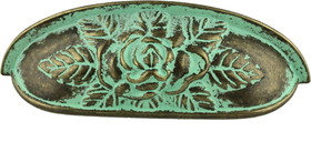D. Lawless Hardware 3-3/4" Old Rose Pattern Cup Pull Verdigris
