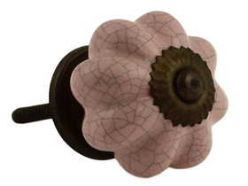D. Lawless Hardware 1-1/2" Cracked Ceramic Knob Pink with Antique Bronze
