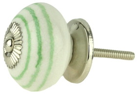 D. Lawless Hardware 1-1/2" Ceramic Knob White with Green Stripes