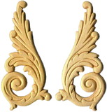 D. Lawless Hardware Birch Wood Applique Pair - Feathered Upsweeps - 6