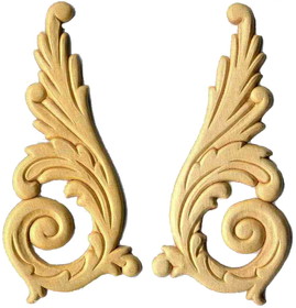D. Lawless Hardware 6" x 2 3/4" Pair of Birch Wood Feathered Upsweeps Applique