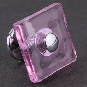 D. Lawless Hardware 1-3/8" Square Glass Knob Pink with Chrome Base