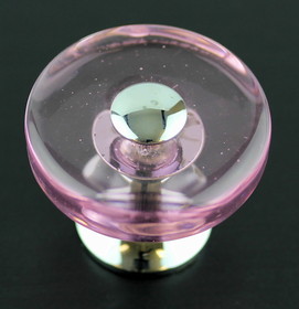 D. Lawless Hardware 1-3/8" Glass Disk Knob Pink with Chrome Base