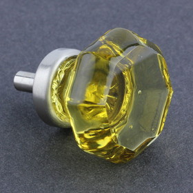D. Lawless Hardware 1-3/8" Octagon Cut Glass Knob Amber with Brushed Nickel