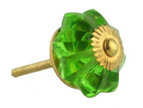 D. Lawless Hardware 1-3/4" Indian Style Glass Knob Green with Brass Rosette