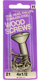 Hillman Stainless Steel Wood Screws #4 X 1/2" Phillips Oval 21 Pack H-06-1337-111