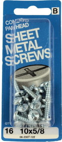 Hillman #10 X 5/8" Phillips Flat Sheet Metal Screws 16-Pak H-06-2357-122