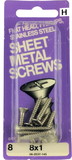 Hillman Flat Head Phillips Stainless Steel, Sheet Metal Screws, 8x1