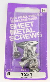 Hillman Stainless Flat Head Phillips Sheet Metal Screw - 12 x 1" - 5 Pack H-06-2537-148