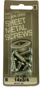 Hillman 14 x 3/4" Sheet Metal Screws Pan Head Sq Drive 8-Pak H-06-2717-133