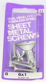 Hillman Stainless Oval Head Phillips Sheet Metal Screw - 6 x 1" - 8 Pack H-06-2837-143