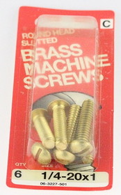 Hillman Round Head, Slotted Brass Machine Screw - 1/4-20 x 1" - 6 Pack H-06-3227-501