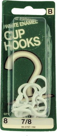 Hillman 7/8" White Enamel Cup Hooks - 8 Pack