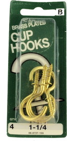 Hillman 1-1/4" Brass Plated Cup Hooks - 4 Pack