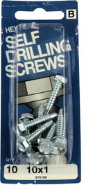 Hillman 10 x 1" Hex Head Self Drilling Screws - 10 Pack