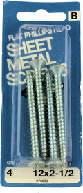 Hillman #12 x 2-1/2" Flat Head Phillips Sheet Metal Screws - 4 Pack H-970233