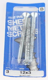 Hillman Flat Head, Phillips Sheet Metal Screw - 12 x 3" - 3 Pack H-970234