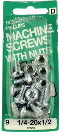 D. Lawless Hardware 1/4-20 x 1/2" Round Head Machine Screws with Nuts - 9 Pack