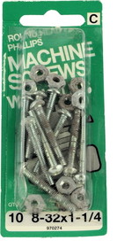 D. Lawless Hardware 8-32 x 1-1/4" Round Head Machine Screws with Nuts - 10 Pack