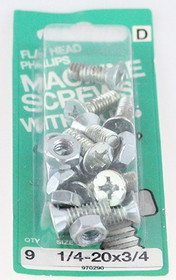 Hillman Flat Head Machine Screws w/ Nuts - 1/4-20 x 3/4" - 9 Pack H-970290