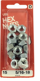 D. Lawless Hardware 5/16-18 USS Hex Nuts - 15 Pack
