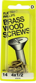 Hillman #4 x 1/2" Flat Head Brass Wood Screws - 14 Pack H-970376