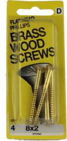 Hillman #8 X 2" Solid Brass Flat Phillips Head Wood Screws 4-Pak H-970388