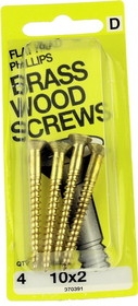 Hillman 10 x 2 Flat Head Brass Wood Screws - 4 Pack H-970391