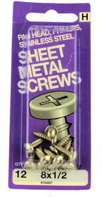 Hillman #8 x 1/2" Pan Head Sheet Metal Screws - 12 Pack
