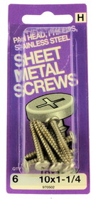 Hillman #10 x 1-1/4" Pan Head Sheet Metal Screws - 6 Pack H-970502